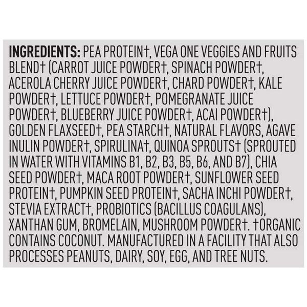 Vega One® Organic - Coconut Almond - Large Tub ingredients