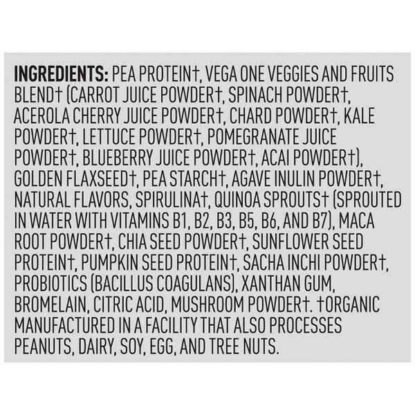 Vega One® Organic - Plain Unsweetened - Large Tub - Ingredients